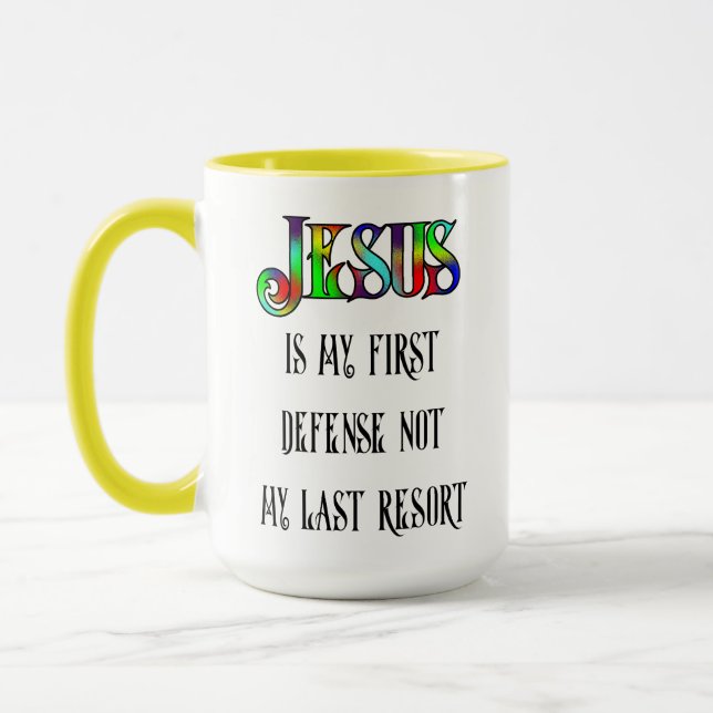 Caneca Jesus Primeira Defesa - 15 oz. (Esquerda)