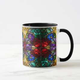 Caneca Jewel Tone Floral Stained Glass Art Mug