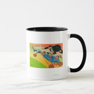 Caneca Jogador de baseball deslizando para a base, chegan