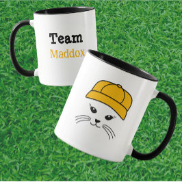 Caneca Jogador de Beisebol de Gato Personalizável da Equi