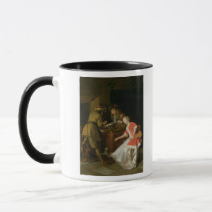 Caneca Jogadores de Tric-trac com uma senhora e seu cão