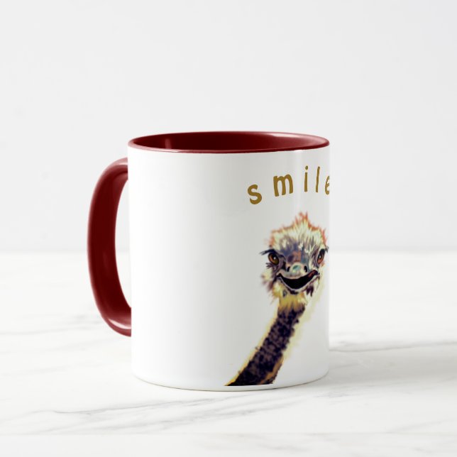 Caneca Jogo com avestruz feliz - Sorria (Frente Esquerda)