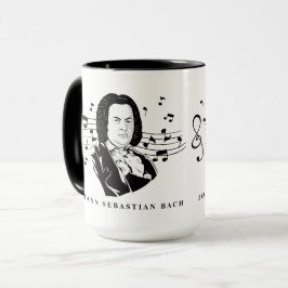 Caneca Johann Sebastian Bach Portrait e Bust com Notes