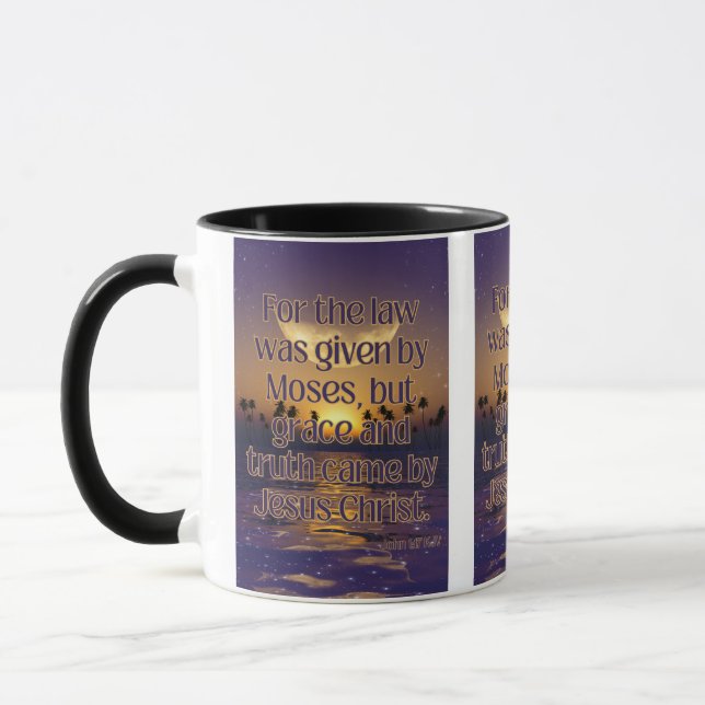 Caneca John 1:17 KJV Bíblia Verso Pic Dois Tons (Esquerda)