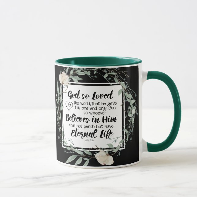 Caneca John 3:16 Deus tão adorou a Bíblia mundial (Direita)