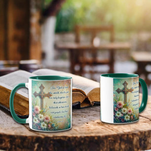 Caneca John 3:16 Scripture Cross Floral Christian