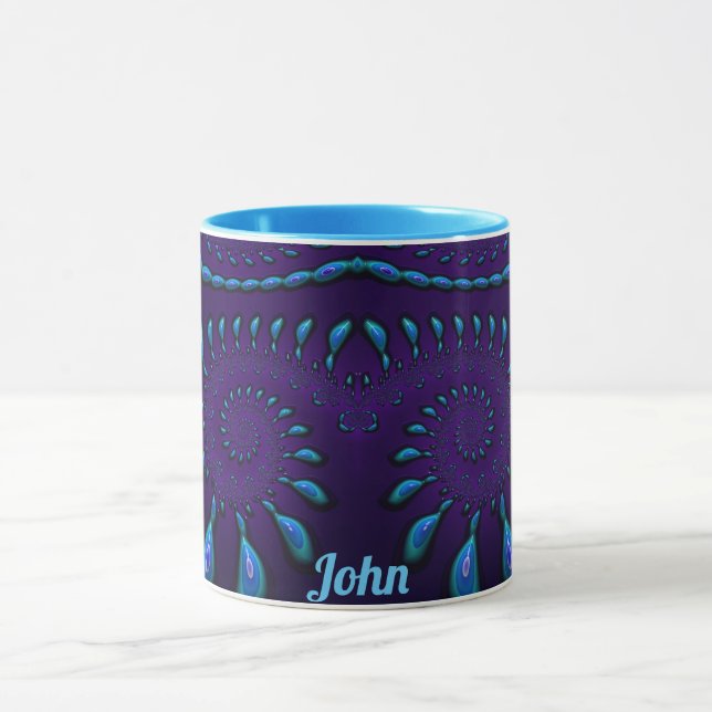 Caneca JOHN ~ GLOSSY 3D Zany Blue Fractal ~ Mug (Centro)