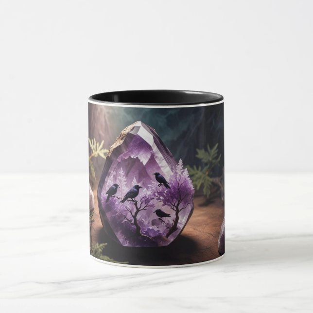 Caneca Joias de ametista pedras preciosas pássaro (Centro)