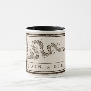Caneca Join ou Die Rattlesnake: Cartoon Benjamin Franklin