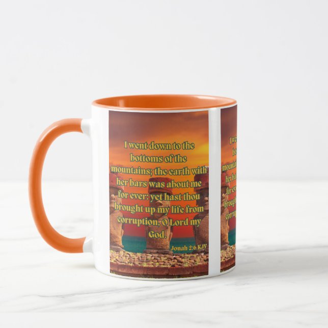 Caneca Jonah 2:6 KJV Bíblia Verse Pic Dois Tons (Esquerda)
