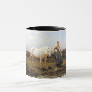Caneca Jovem Rural Levando Cavalo à Água