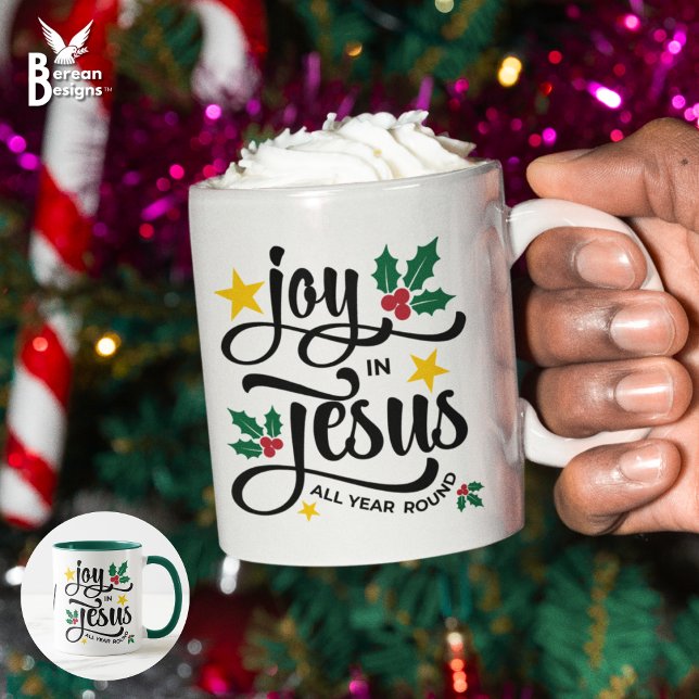 Caneca JOY IN JESUS Christian Christmas Monogram (Festive JOY IN JESUS Christian Christmas mug with customizable monogram. Gift for Christians.)