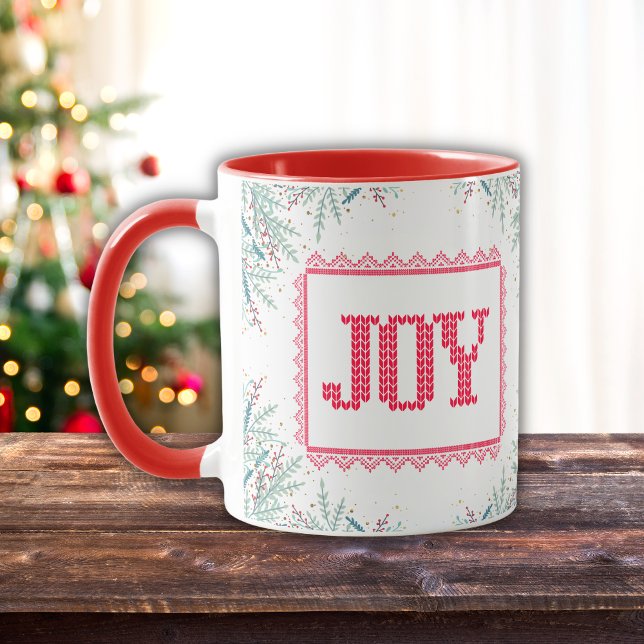 Caneca Joy Red Knit Mistletoe Watercolor (Criador carregado)