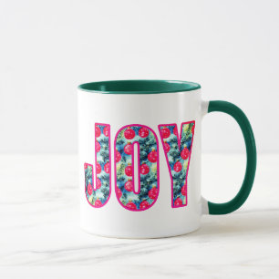 Caneca JOY Word Art em Fúchsia Rosa e Teal