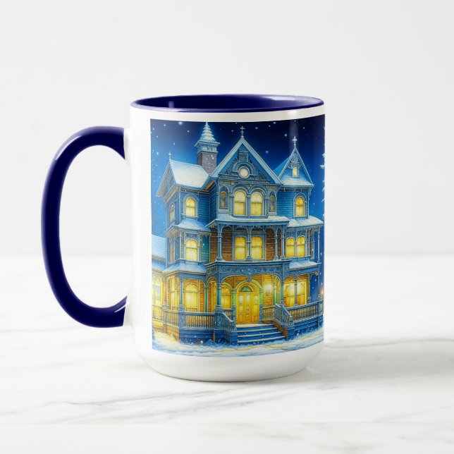 Caneca Joyeux Noël Bonito Casa Azul de Natal (Esquerda)