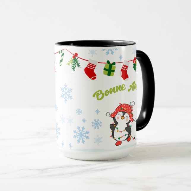Caneca Joyeux Noël et Bonne Année Pingouins  (Frente Esquerda)