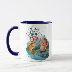 Caneca Joyous Boy Reeling em um Grande Captura no Lago Tr
