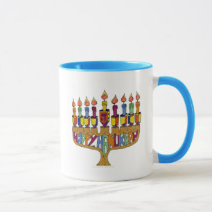 Caneca Judaica Happy Hanukkah Dreidel Menorah
