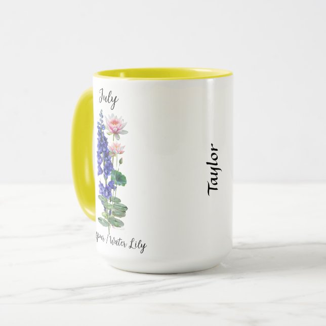 Caneca Julho Birth Flower Larkspur e Water Lily (Frente Esquerda)