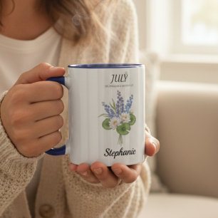 Caneca Julho Delphinium Nenúfar Mês de Nascimento Avó