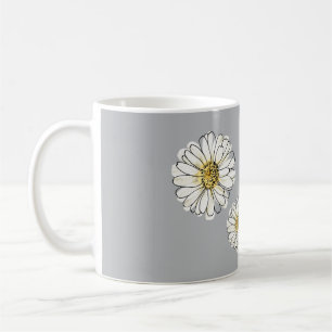 Caneca Jumbo de Café Floral Amarelo Cinza Moderno