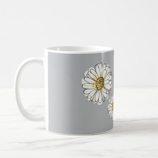 Caneca Jumbo de Café Floral Amarelo Cinza Moderno (Esquerda)