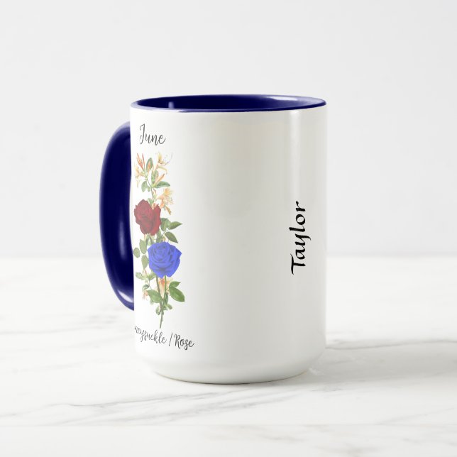 Caneca June Birth Flower Honeysuckle e Rosa (Frente Esquerda)