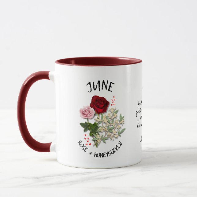 Caneca JUNE Nascimento Mês Flor Nome Personalizado Christ (Esquerda)