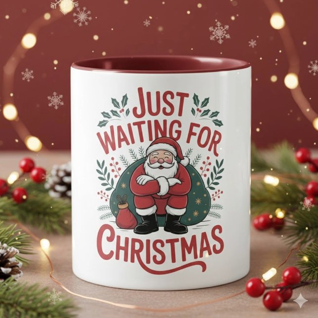 Caneca Just Waiting for Christmas Santa 11 oz Coffee Mug (Criador carregado)