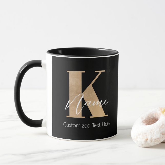 Caneca K & Name Iniciais Monogramados Modernos Personaliz (Com Donut)