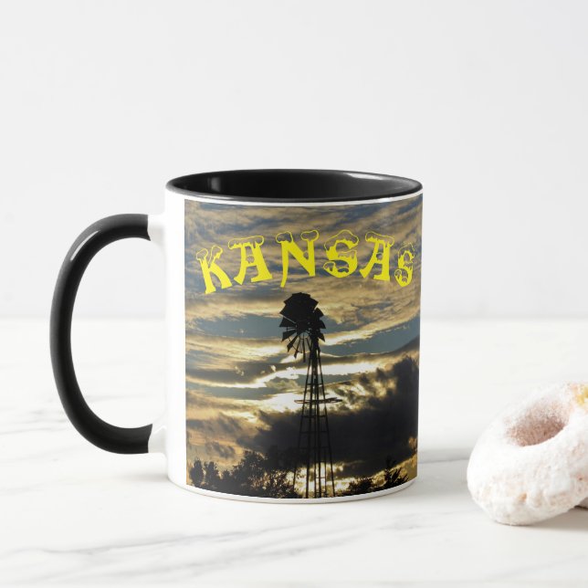 Caneca Kansas Sunset com Windmill Coffee Mug (Com Donut)