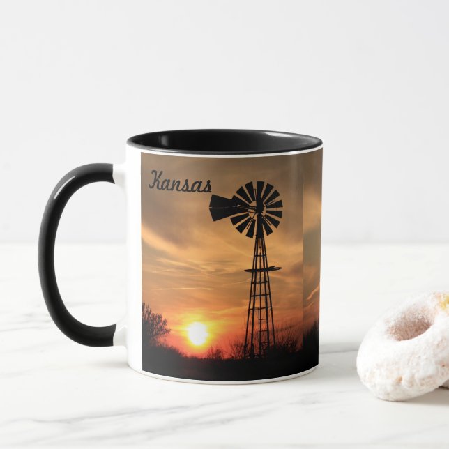 Caneca Kansas Windmill Sunset (Com Donut)