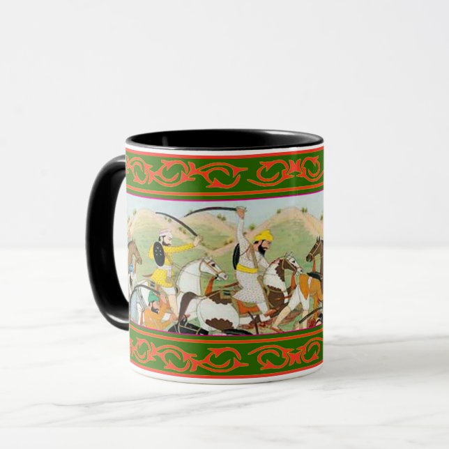 Caneca Kaur - arte histórica #3 do sikh - preto (Frente Esquerda)