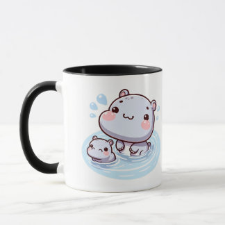 Caneca Kawaii Baby Hippos Swimming Mug Design