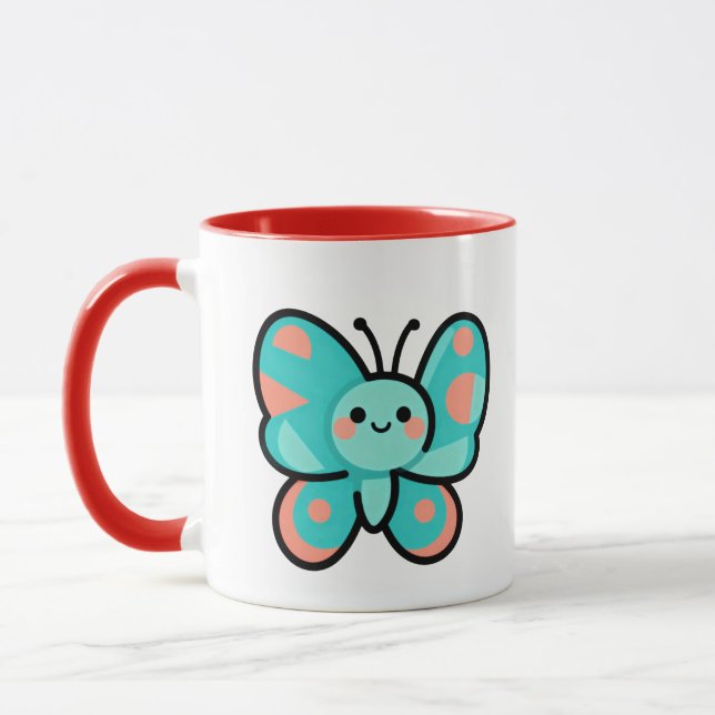 Caneca Kawaii Butterfly Coffee Mug Kitchen Office Art (Esquerda)