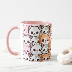 Caneca Kawaii Cat feline Kitten rosto rabisco impressão