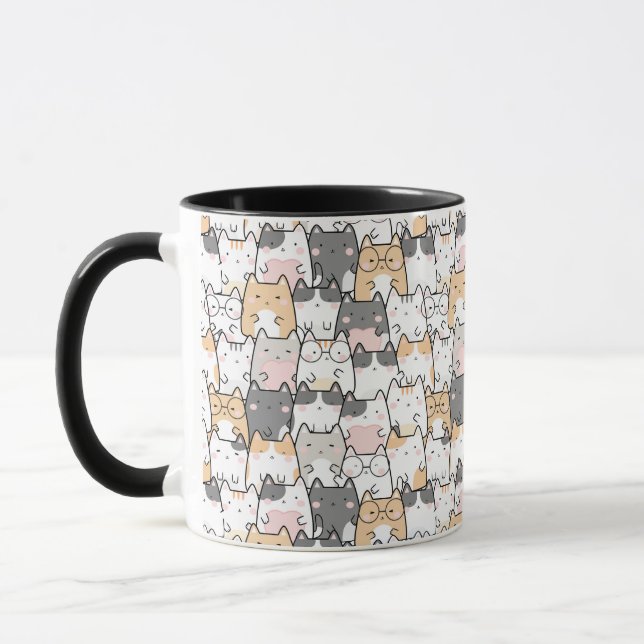 Caneca Kawaii Cute Cats Patterno (Esquerda)
