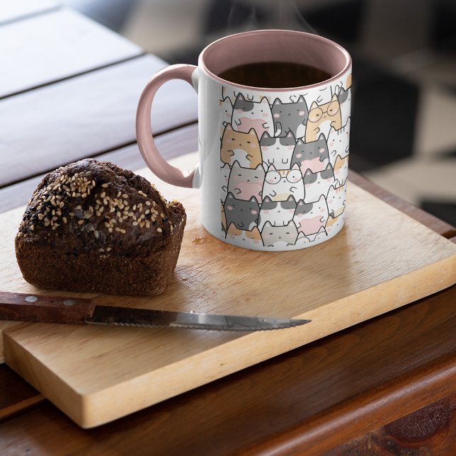 Caneca Kawaii Cute Cats Patterno (Seamless Kawaii Cute Cats Pattern)