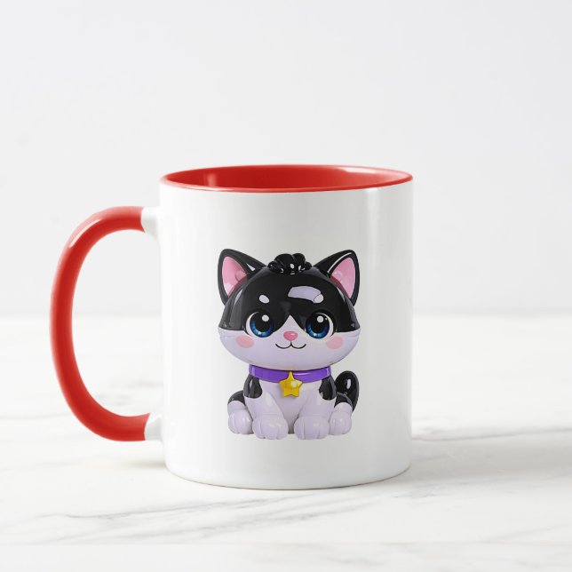 Caneca Kawaii Gatinho Preto Branco Fofo (Esquerda)
