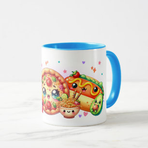 Caneca Kawaii Happy Comida Burger, Pizza e Hotdog