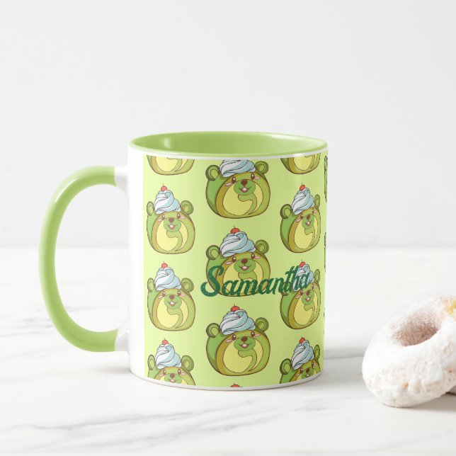 Caneca Kawaii Matcha - Bolo Roll Bear (Com Donut)
