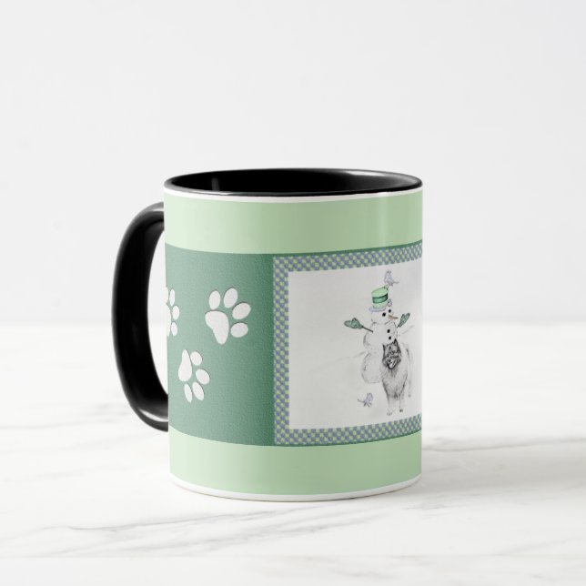 Caneca Keeshond Christmas Snowman Pinting Art (Frente Esquerda)