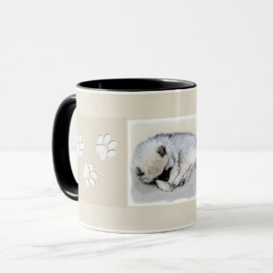 Caneca Keeshond Dormindo Puppy Pintura Original
