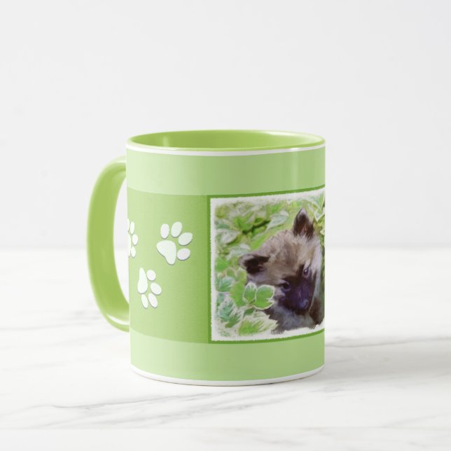 Caneca Keeshond Puppy na Pintura Original (Frente Esquerda)