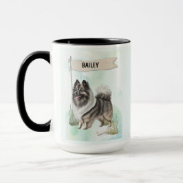 Caneca  Keeshond Watercolor Personalized Dog