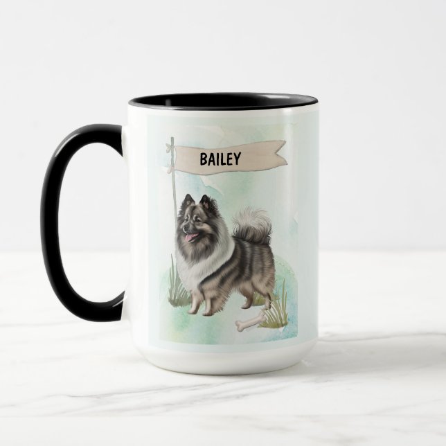 Caneca  Keeshond Watercolor Personalized Dog (Esquerda)