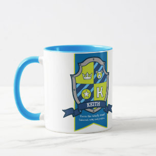 Caneca Keith - Letra K, verde azul, com significado para 