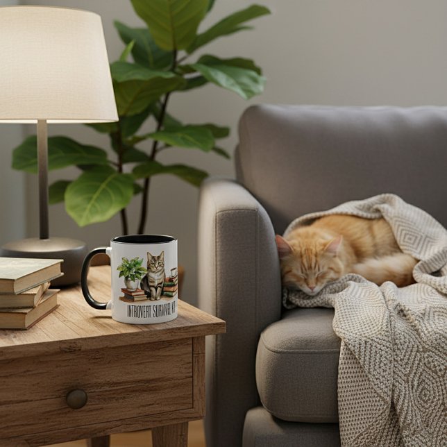 Caneca Kit de sobrevivência de introvertido (Gato, planta (Criador carregado)