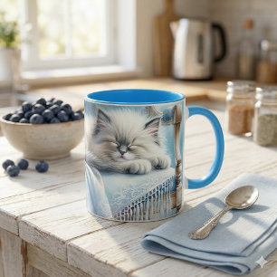 Caneca Kitten Adormecido Sonho Azul Cottagecore