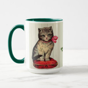 Caneca Kitten Natal Sentado Vestindo um Arco Vermelho